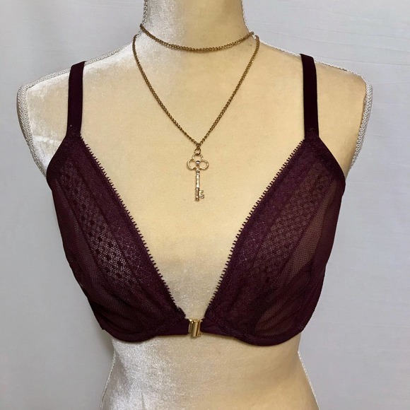 Victoria's Secret Other - Victoria's Secret NWOT Mesh Plum Unlined Plunge Bra Women 36DD